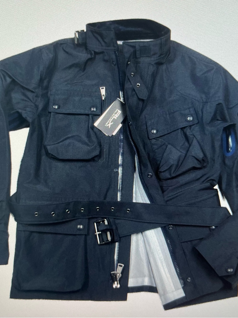 RLX Ralph Lauren Kline Field Jacket Blue Exterior with Light Gray Lining Jacket